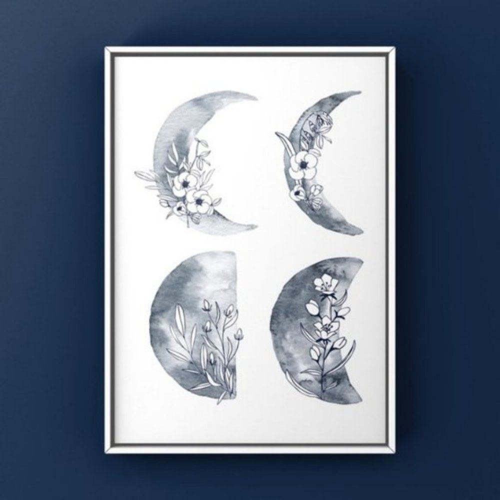 Modern minimalist moon phases & flowers art print